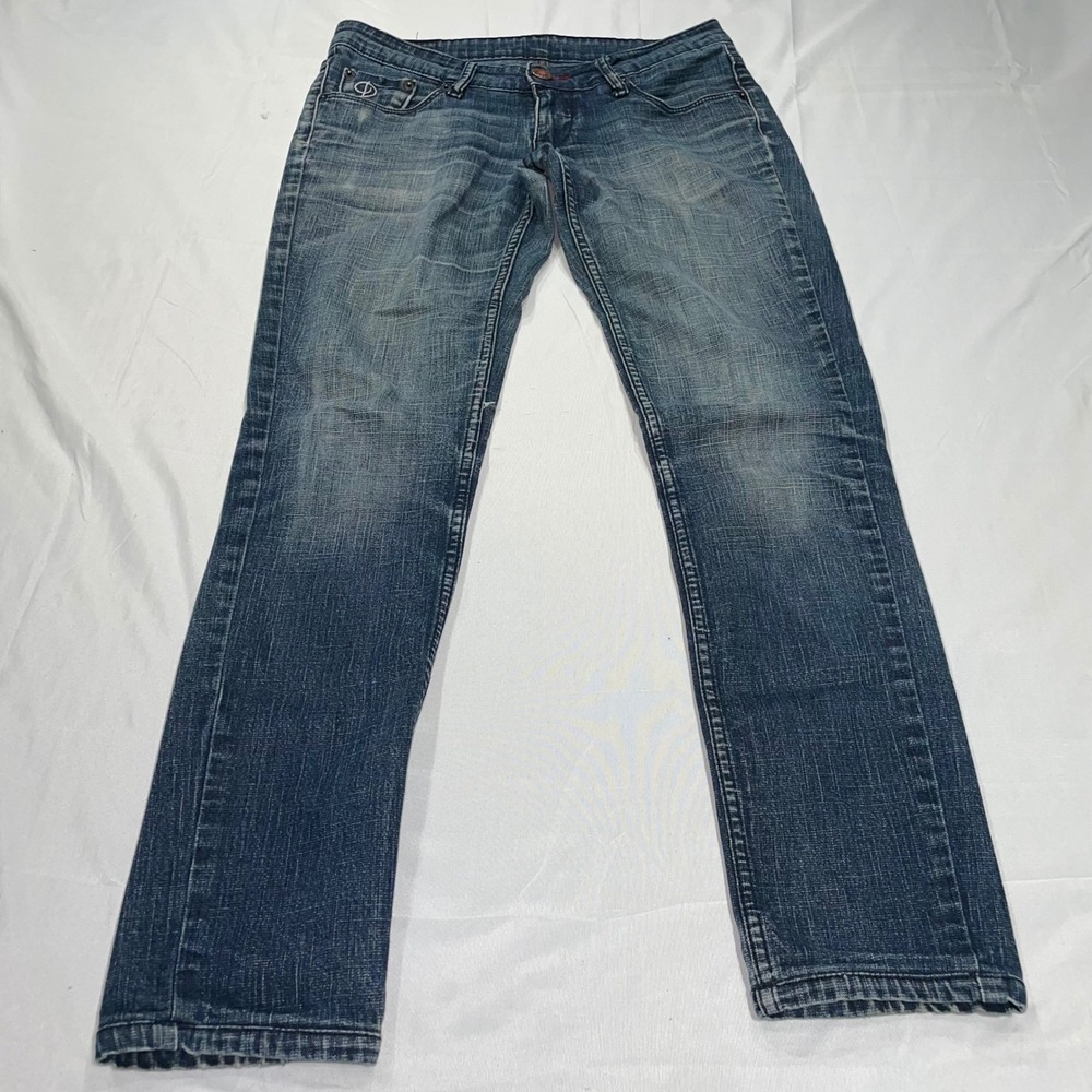 Levis L595 Low Rise‎ Skinny Jeans Dark Wash Crosshatch Denim 27x33 Womens 31x28